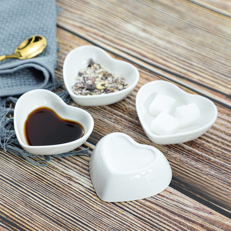 SOCOSY Heart-shaped Multipurpose Ceramic Sauce Dish Seasoning Dishes Sushi Dipping Bowl Appetizer Plates Serving Dish Saucers Bowl(Set of 4) - Image 3